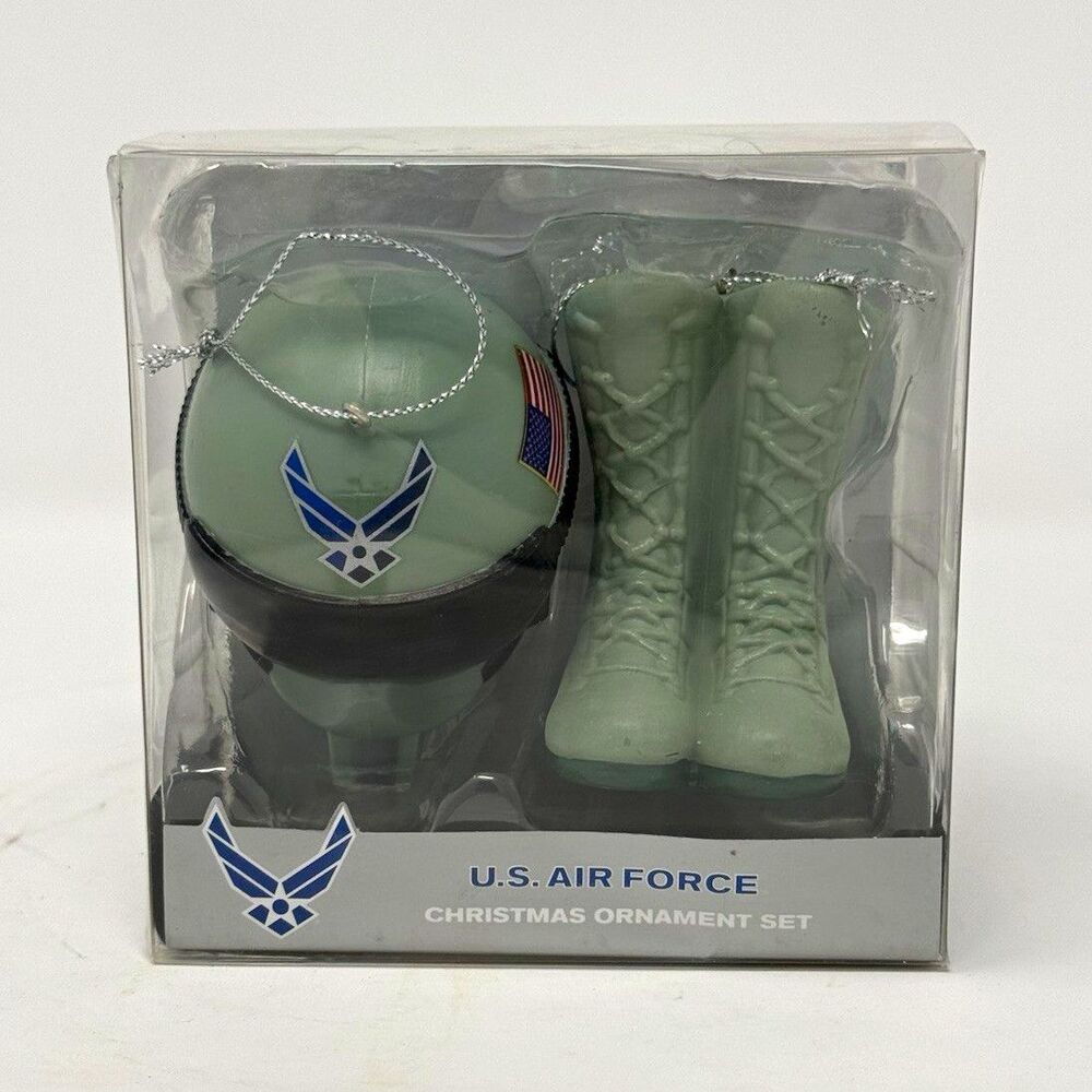 Kurt S. Adler U.S. Air Force Hanging Christmas Ornament Set Helmet Boots 2pc
